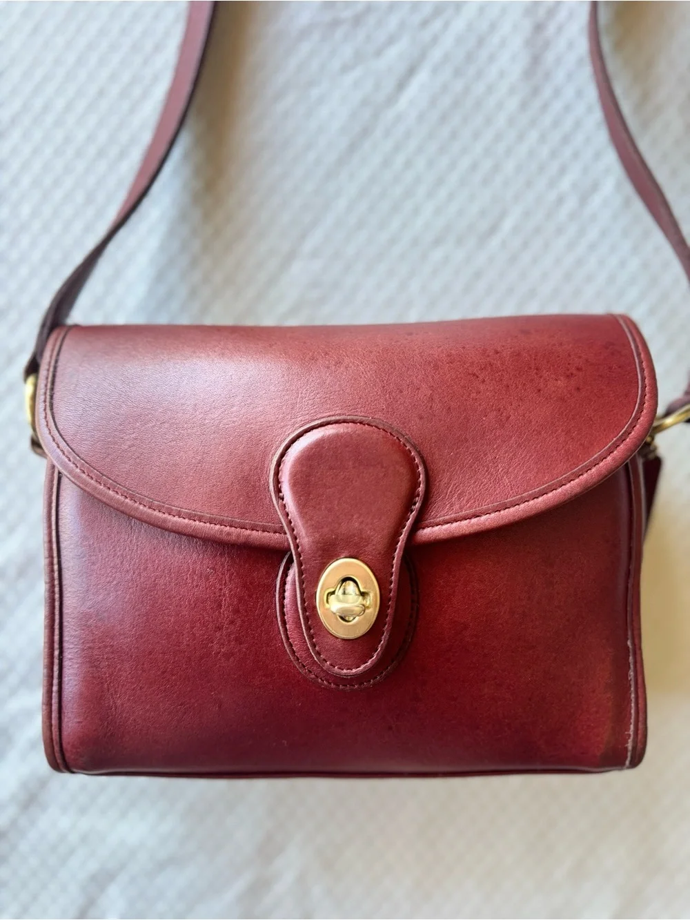 Coach Burgundy Leather Shoulder Bag with Gold Hardware